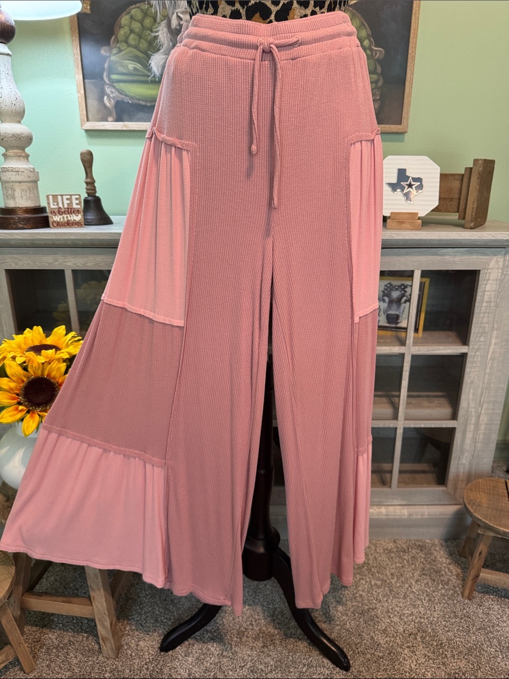 POL Pink Patchwork Wide Leg Lounge Pants Size L